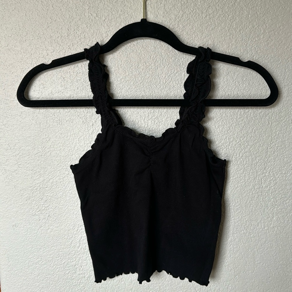 Top Shop Black Ruffled Cropped Tank